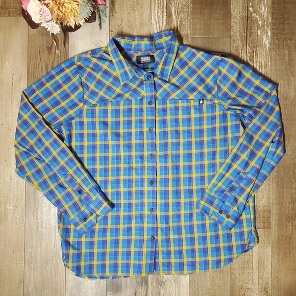 Duluth Trading Company Alaskan Hardgear Midnight Sun Shirt Blue Aster Plaid NWOT - Picture 12 of 16